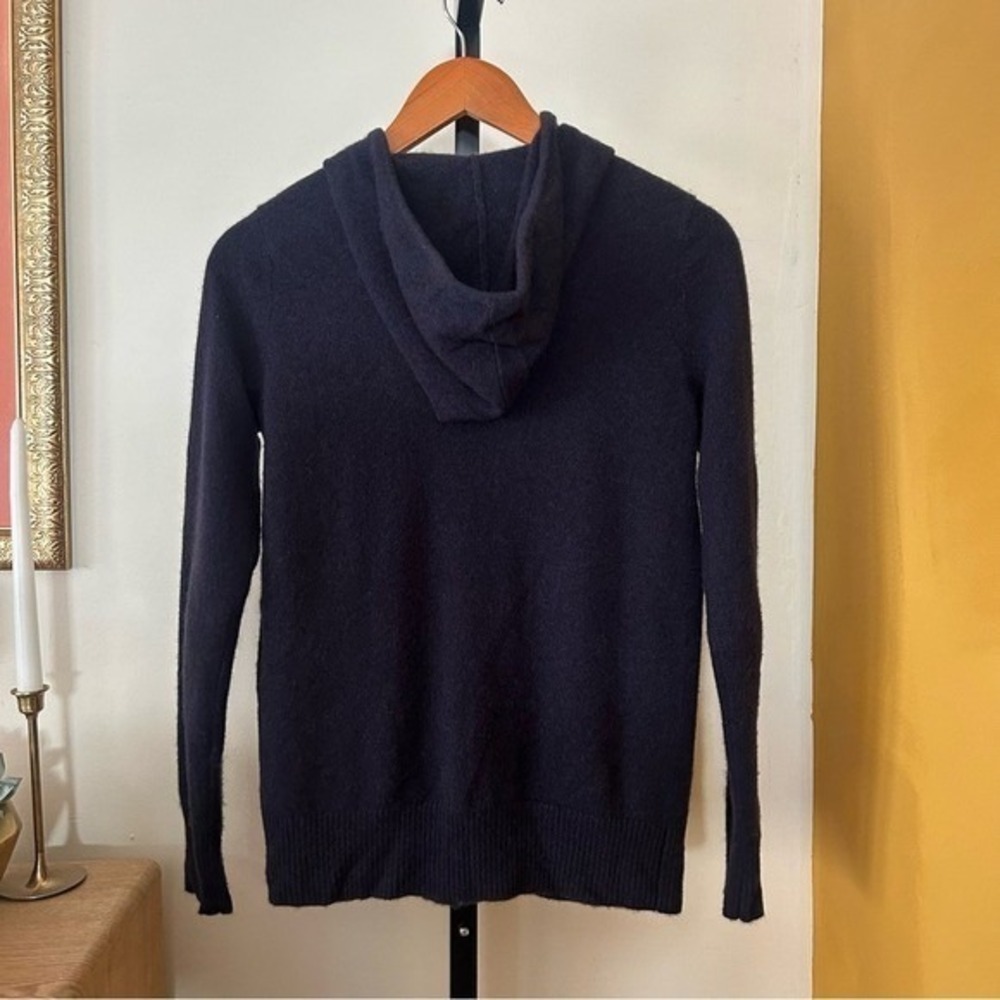 C by Bloomingdale's 100% 2-Ply Cashmere Full Zip Hoodie Luxury Navy Blue Size XS - Picture 4 of 5
